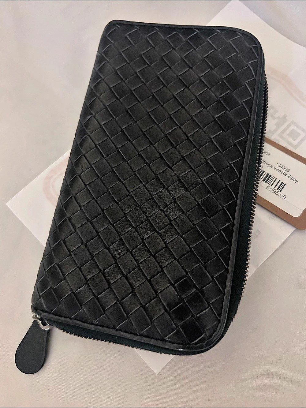 Bottega Veneta Zippy Intrecciato Wallet Black & Blue